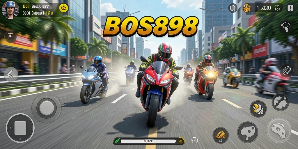 Tangkapan layar gameplay <strong>BOS898</strong> menunjukkan kecepatan balapan yang menegangkan.