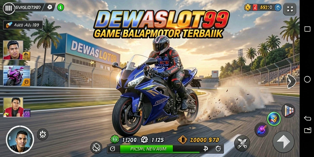 Tampilan gameplay seru dalam DEWASLOT99 yang menunjukkan balapan motor yang menegangkan.