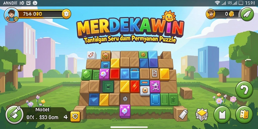 Screenshot gameplay MERDEKAWIN menampilkan teka-teki yang menantang.