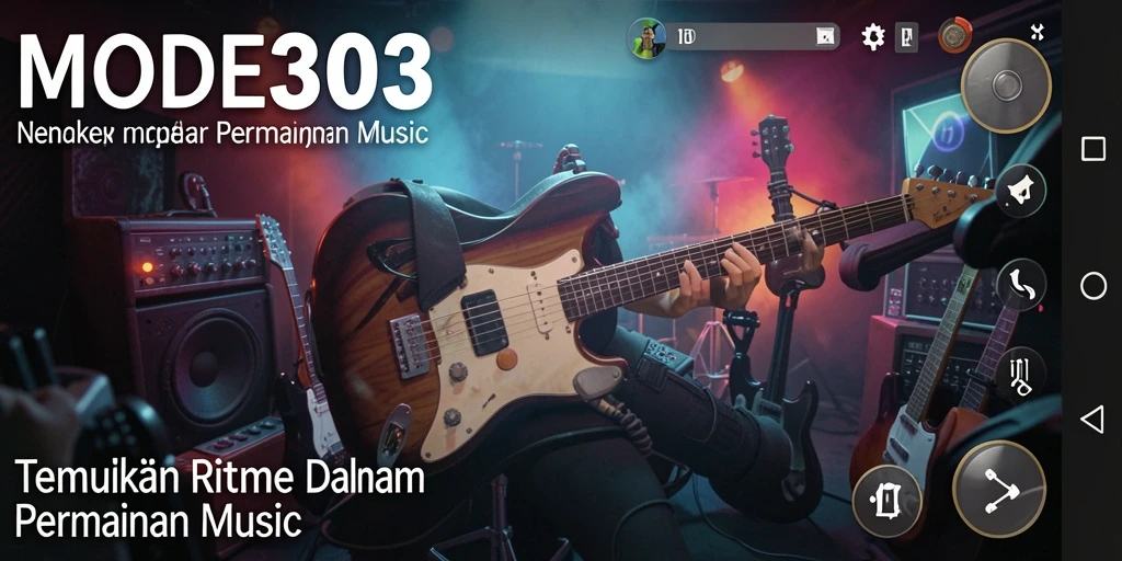 Tampilan gameplay MODE303 yang penuh warna dan dinamis dengan berbagai pilihan lagu.