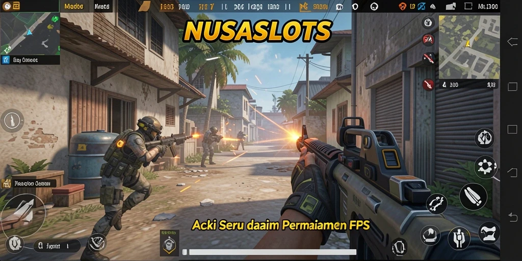 Screenshot gameplay NUSASLOTS menampilkan aksi tembak-menembak yang intens.