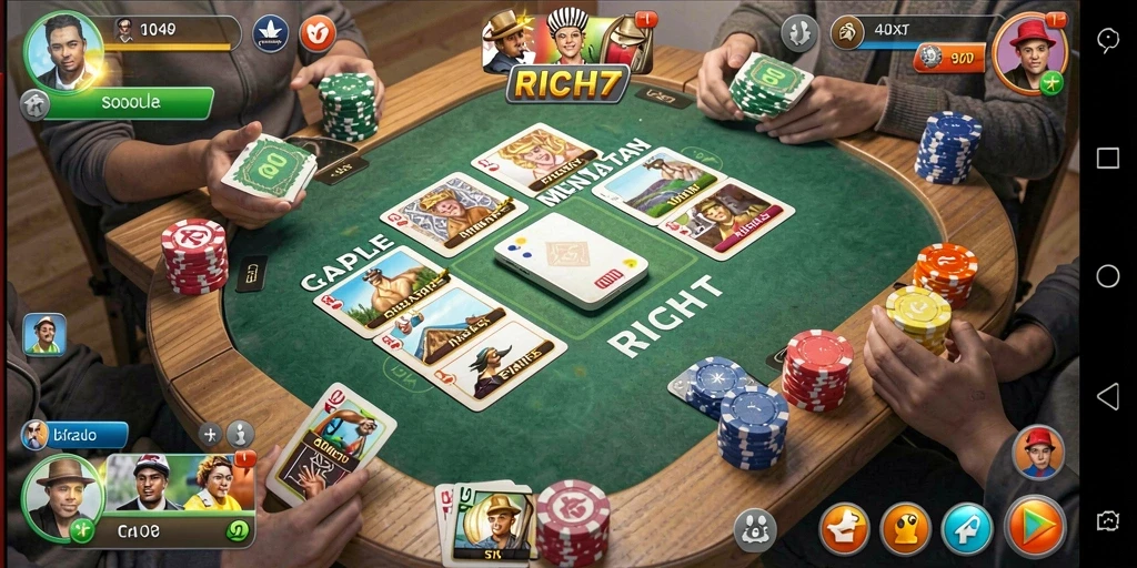 Screenshot gameplay RICH7 yang menampilkan suasana seru permainan Gaple.