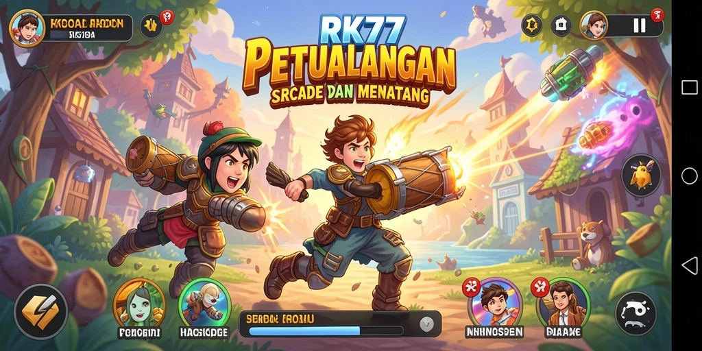 Screenshot permainan RK77 menampilkan aksi seru dalam gameplay Arcade.