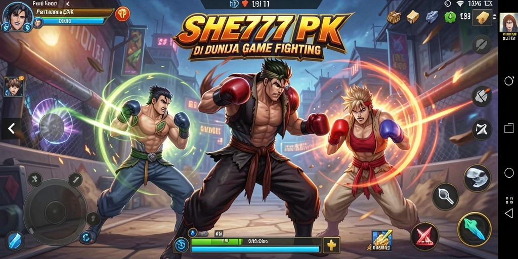 Screenshot gameplay SHE777 yang menunjukkan pertarungan seru antar karakter.