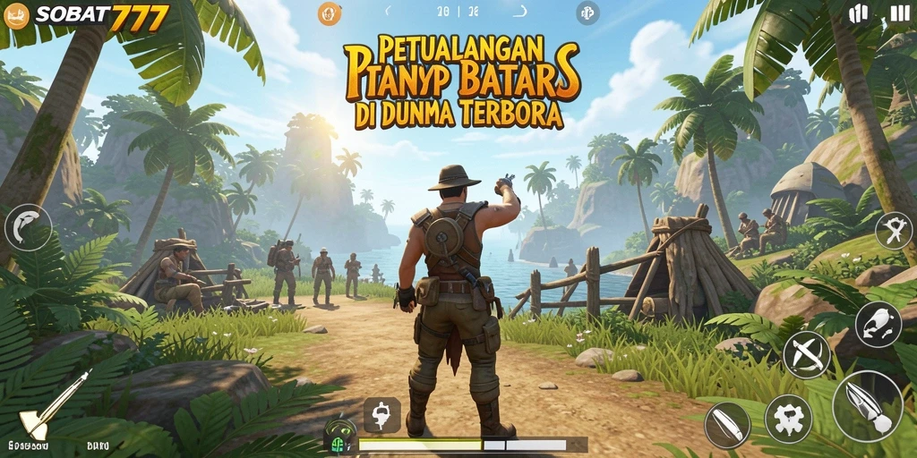 Screenshot gameplay SOBAT777 menunjukkan eksplorasi dunia terbuka yang indah.
