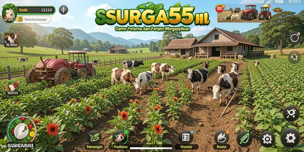 Tangkapan layar dari gameplay <strong>SURGA55</strong> dengan aktivitas bertani yang seru.