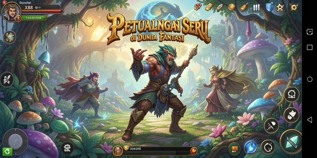 Tangkapan layar utama X88 menampilkan aksi seru dalam petualangan epik.